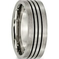 thumbnail image 4 of Titanium Satin And Polished Black Enamel Striped 8mm Flat Band (Size 11) Made In China tb348-11, 4 of 5