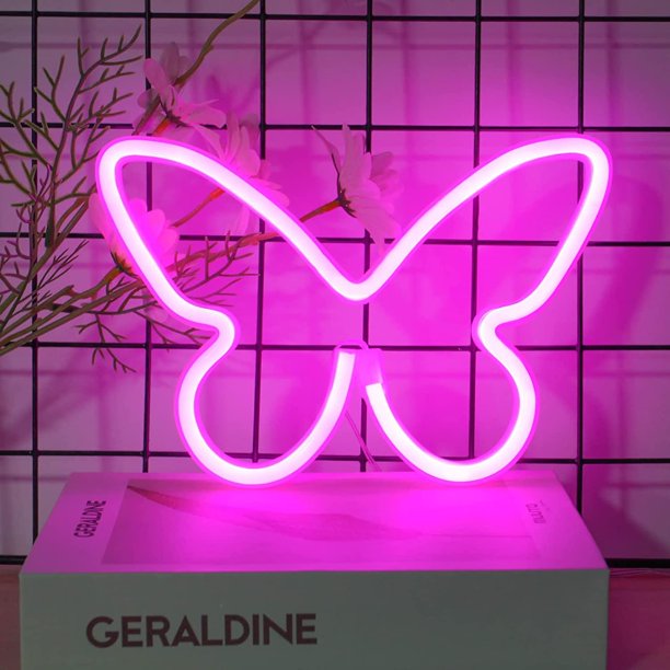Letrero de Neón de Mariposa Rosa YONGSHENG Luz de Neón LED Batería o USB