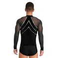 thumbnail image 2 of YiZYiF Men's Latin Salsa Modern Waltz Tango Dance Leotard Deep V-neck Mesh Long Sleeve Bodysuit Top Black L, 2 of 7