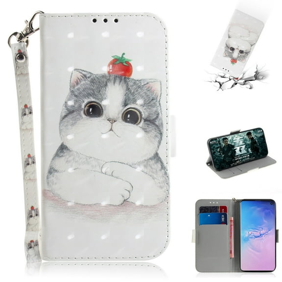 Galaxy S10 Plus Case, S10 PlusCase, Allytech 3D PU Leather Protective Cover & Pocket Lanyard Wallet with Cards Holder, Support Kickstand Slim Case for Samsung Galaxy S10 Plus, Cute Cat