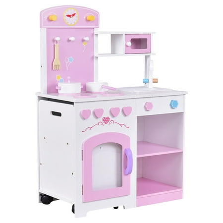 Gymax 2 in 1 Kids Kitchen Play Set Wood Pretend Toy Gymax 2 in 1 Kids Kitchen Play Set Wood Pretend Toy