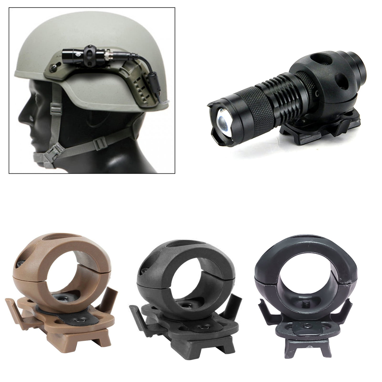 Black, DE, Green Tactical Airsoft Helmet Accessories 1 FAST Helmet Flashlight Holder Mount with Wrench Quick Release Flashlight Holder Clamp Clip Mount Accessory for FAST Helmet 3 Colors 
