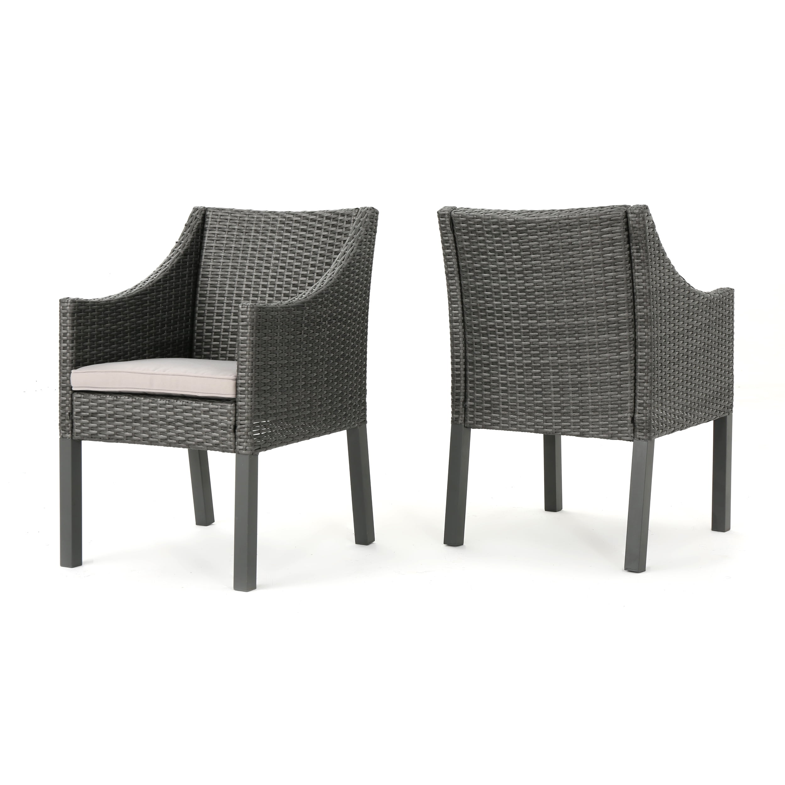 Set of 2 Grey/Silver Antioch Outdoor Wicker Dining Chairs with Water Resistant Cushions 