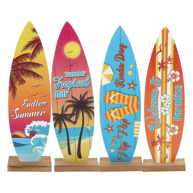 4pcs Surfboard Table Sign Summer Table Ornament Wooden Surfboard Model Table Decor
