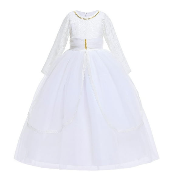 FamilyThread Girls Lace Dress Wedding Bridesmaid Pageant Party Formal Long Gown Princess Tulle Dresses For 7-13Y