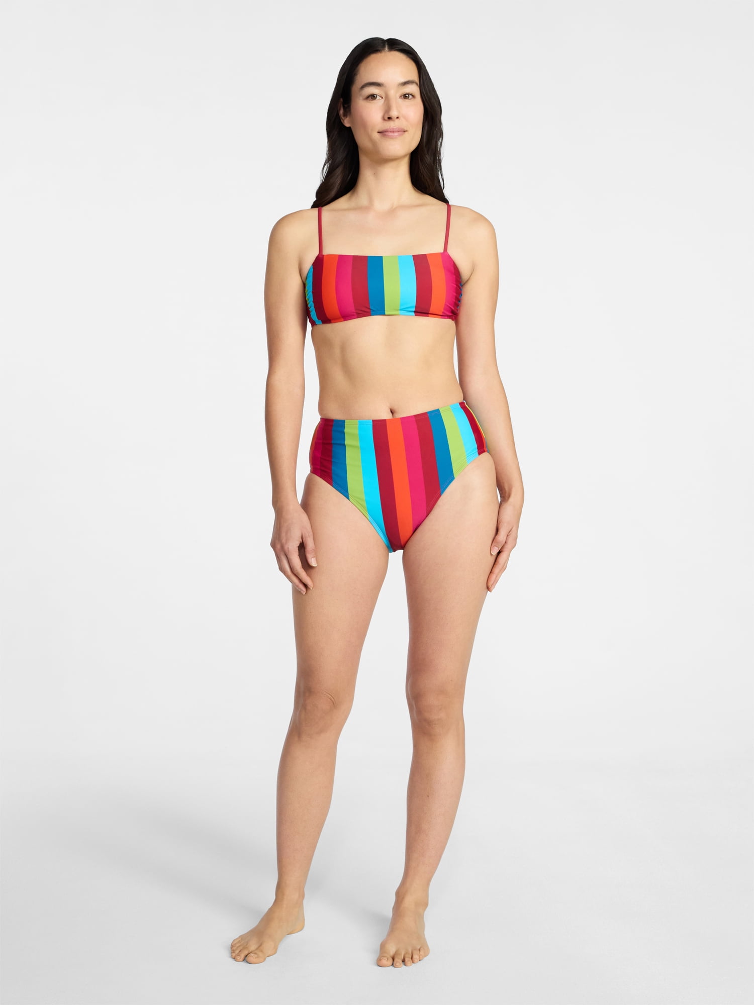 Time and Tru Women’s and Women’s Plus Striped Bralette Bikini Top, Sizes XS-3X, Family Swim
