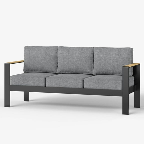 LayinSun Outdoor Patio Furniture Aluminum Couch, All-Weather Metal Sofa with 5" Thick Cushions for Porch, Balcony