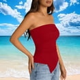 thumbnail image 4 of Craaazy Women's Solid Color Summer Ribbed Tube Tops Strapless Ruched Bodycon Asymmetrical Hem Tops for Daily Wear, Casual Party, 4 of 8