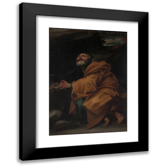 Jusepe de Ribera 11x14 Black Modern Framed Museum Art Print Titled - The Tears of Saint Peter (ca. 1612-13)