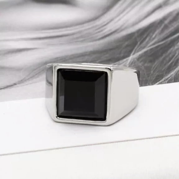 QQTDFG Men Women Signet Ring Biker Stainless Steel Vintage Square Party Pinky Thumb-Silver-10