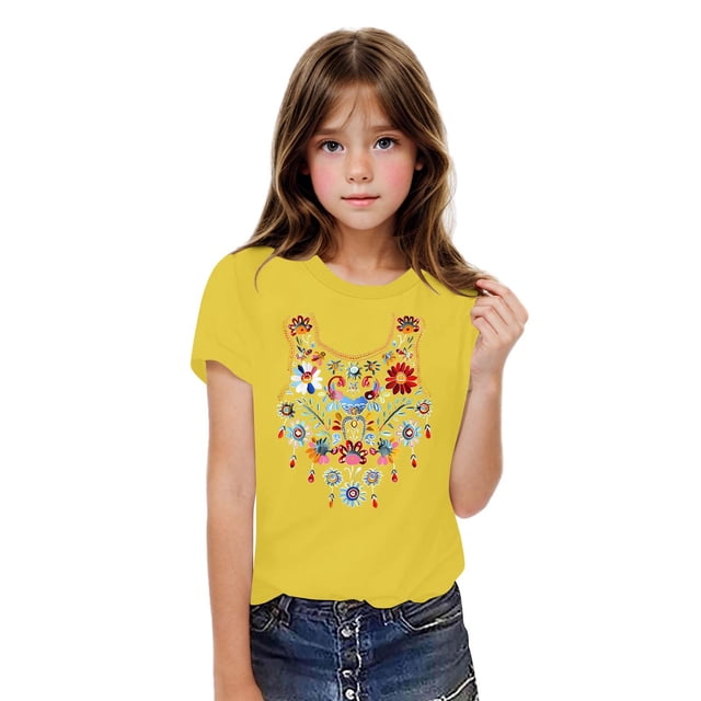 HVOBBTY T-shirt Décontracté à Manches Courtes pour Tout-Petits, T-shirt Mode à Col Rond Imprimé pour Garçons, Manches Courtes Jaune, 4 Ans