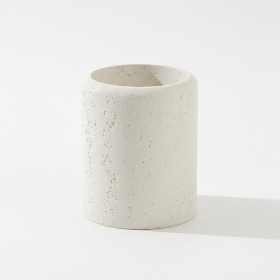 Natural Stone Travertine Desk Organizer Box, Heavy Duty Round Pen Holder, Decorative Pencil Case for Home Office, Modern Desktop Storage Container for Makeup Brushes or Utensils