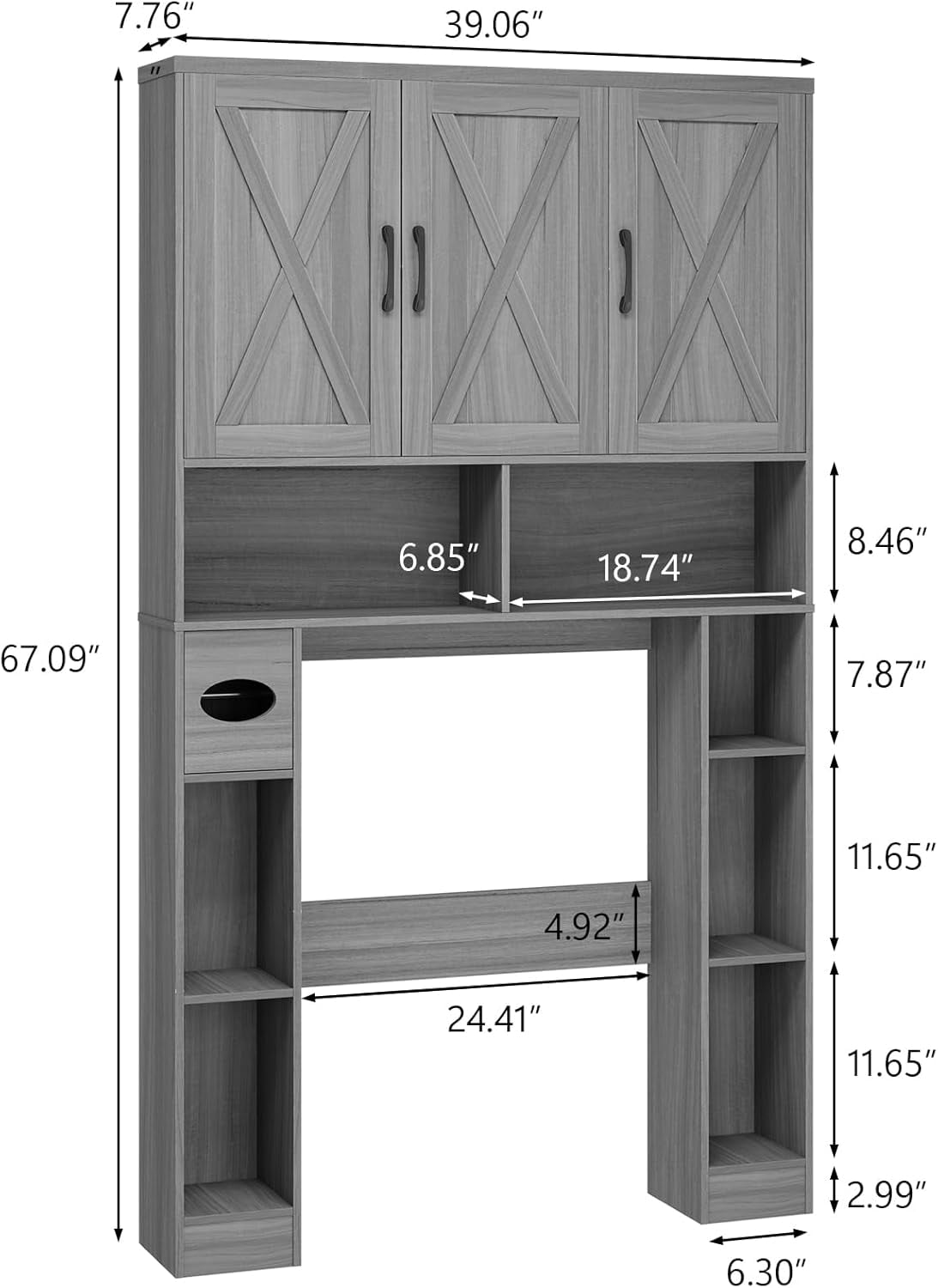 Vabches 67" Over The Toilet Storage Cabinet with Adjustable Shelf and Paper Holder, Freestanding Bathroom Storage Organizer with Open Storage Shelf