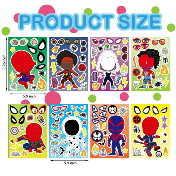 24PCS Spider Man Stickers for Kids Make Your Own Princess, Girls Make a Face Stickers, Classroom Rewards, Art Craft Party Supplies