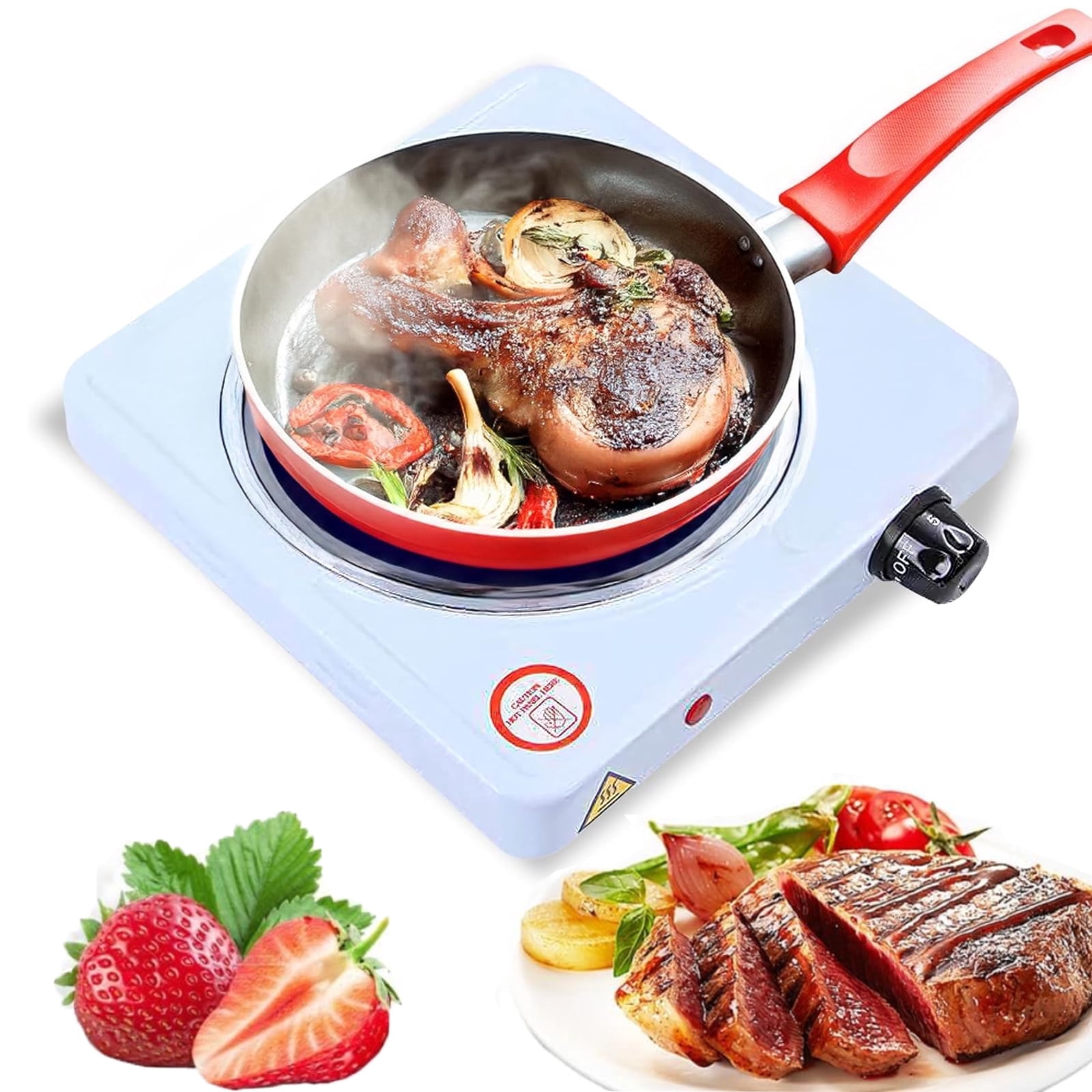 Oenbopo Electric Countertop Single Burner, 1000W Cooktop with Cast Iron Hot Plate, Temperature Controls, Power Indicator Lights, Easy to Clean, White