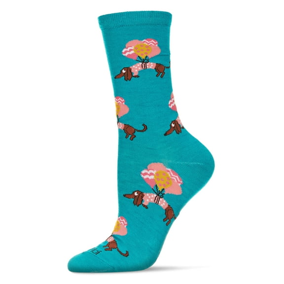 MeMoi Dachshund Float Bamboo Blend Crew Sock - Womens - Female, 9-11, Capri Breeze