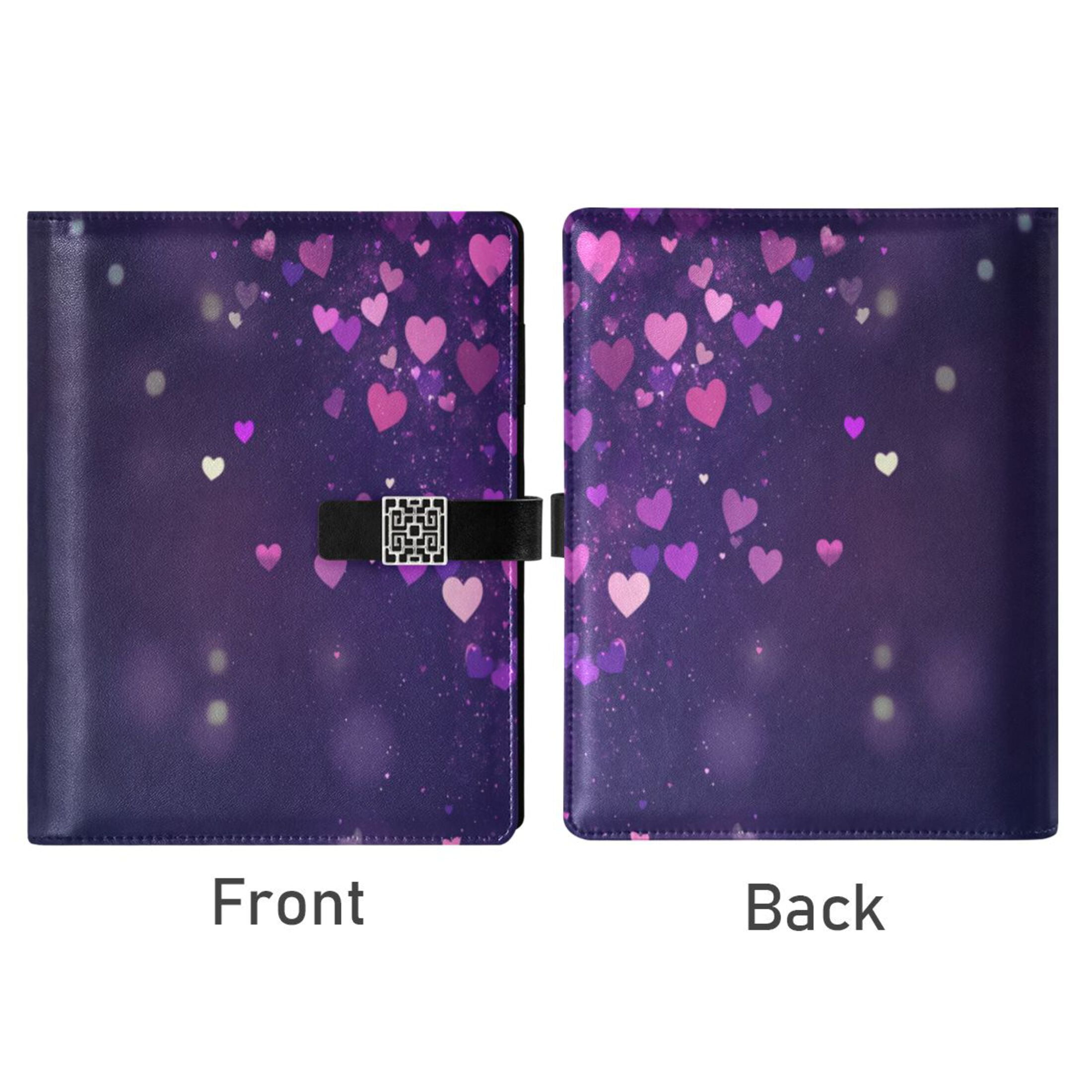Leather Planner Leather Notebook Notebook Journal Binder Design Pen Pocket Design Convenient for Storage Pretty Purple Heart Pattern