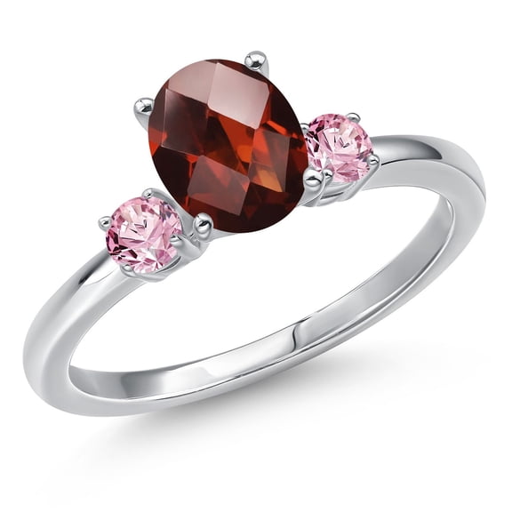 Gem Stone King 14K White Gold Red Garnet and Pink Lab Grown Diamond Engagement Ring for Women | 1.79 Cttw | Oval Checkerboard 8X6MM | Gemstone January Birthstone | Size 6