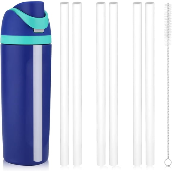 19 oz Replacement Straws for Owala FreeSip, 6PCS Reusable Plastic Straws with Cleaning Brush for Owala Flip Insulated Stainless Steel Water Bottle 19oz Tumbler Accessories Parts (White)
