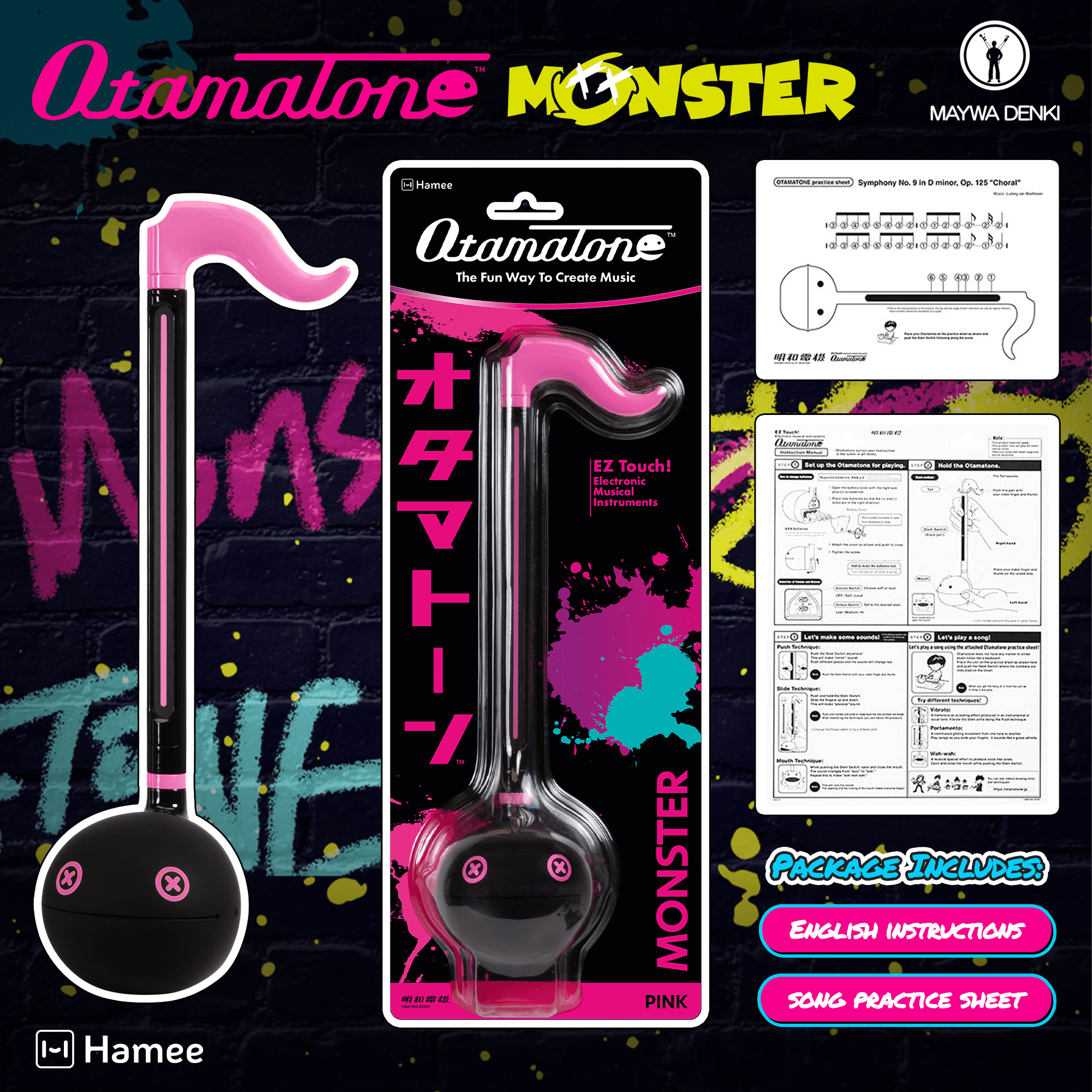 Otamatone Monster Electronic Portable Music Instrument / Synthesizer Toy from Japan by Maywa Denki (Officially Licensed) [English Instructions] - Pink