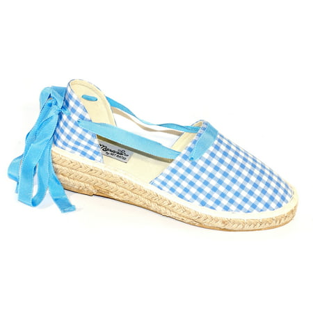 Laura Marano by Not Rated Women's Sorceress Closed Toe Casual Espadrille Sandal Blue & White Gingham Checkered Size (Best Rated Mens Sandals)