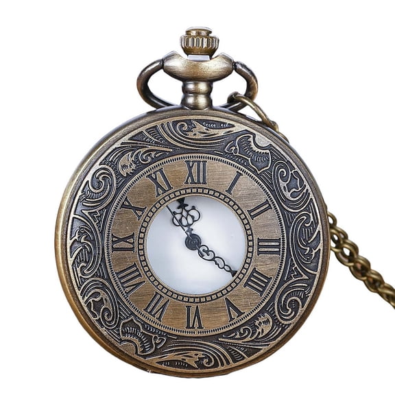 Pocket Watch With Chain,Vintage Pocket Watch For Men Women,Roman Numerals Scale Quartz Bronze Fob Pocket Watches Father'S Day Birthday Best Gifts.1.77 Inch.