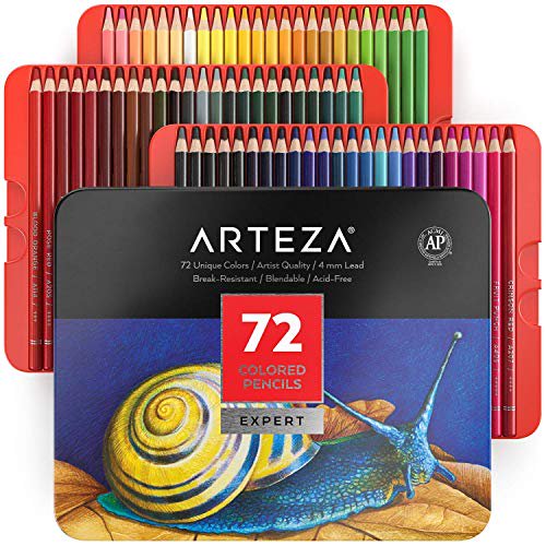 Arteza Crayons de Couleur, Ensemble Professionnel de 72 Couleurs, Noyaux à Base de Cire Souple, Fournitures d'Art pour Dessin, Art, Croquis, Ombrage et Coloriage, Crayons d'Artiste Vibrants pour Débutants et Pro