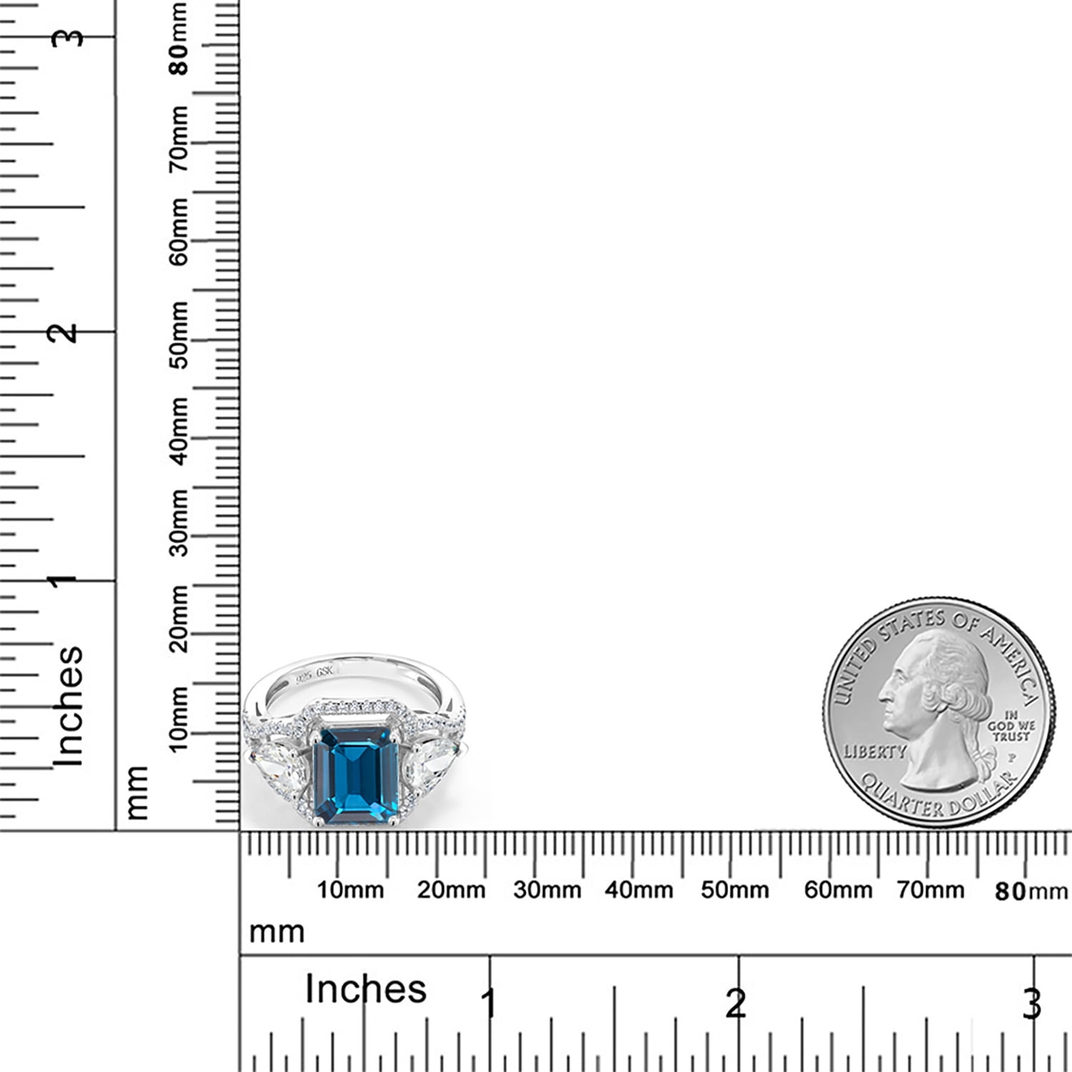 Gem Stone King 4.79 Cttw London Blue Topaz Ring for Women | 925 Sterling Silver | Emerald Cut 10X8MM | Gemstone November Birthstone | Wedding Engagement Anniversary Promise Ring for Women | Size 6