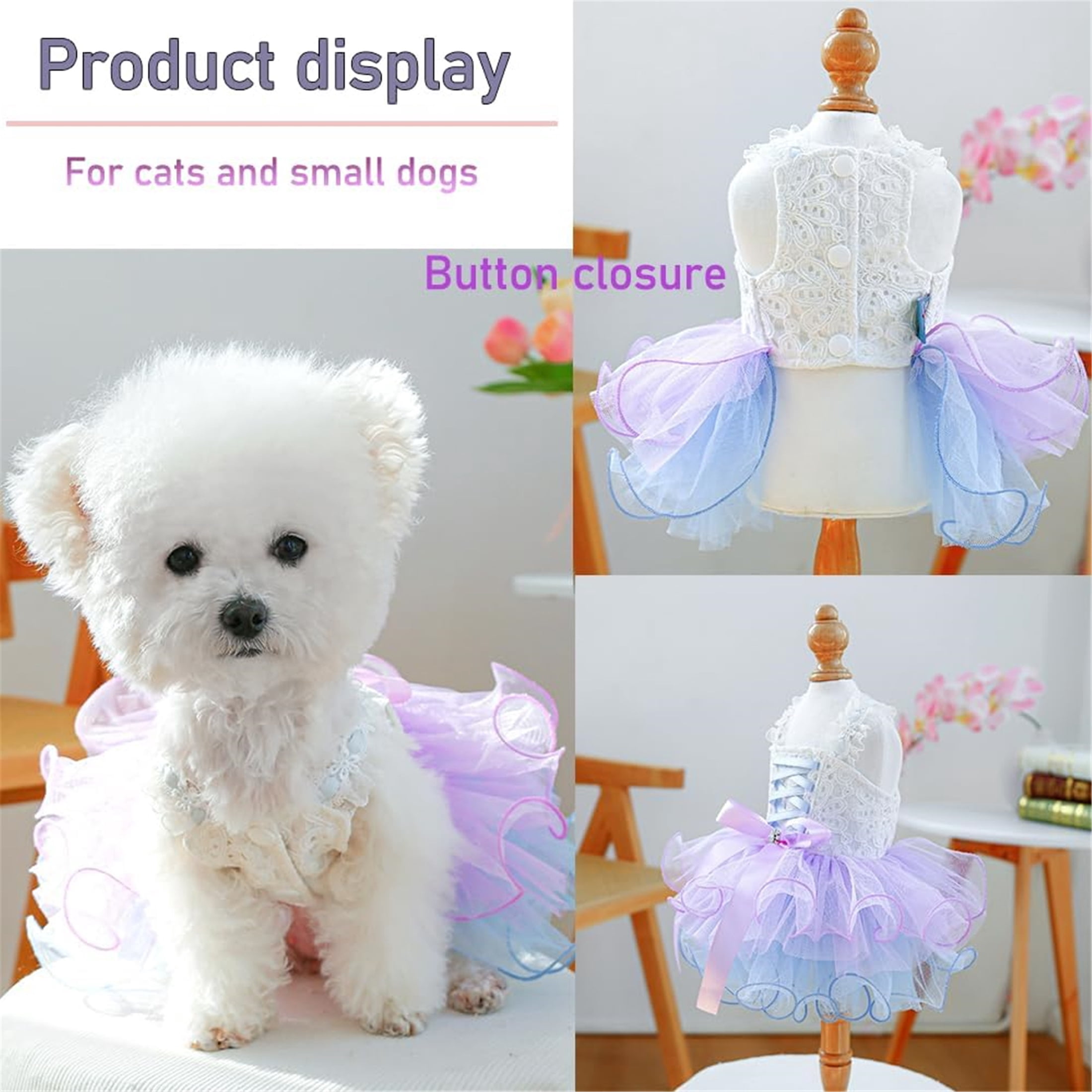HQREA Small Dog Dress with Bow Knot Girl Puppy Princess Tutu Skirt Holiday Cat Outfit Summer Clothes for Chihuahua Yorkie
