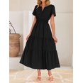 thumbnail image 2 of Vestido midi ZESICA, casual de verano, cuello en V, cintura elástica, negro, 2 of 9