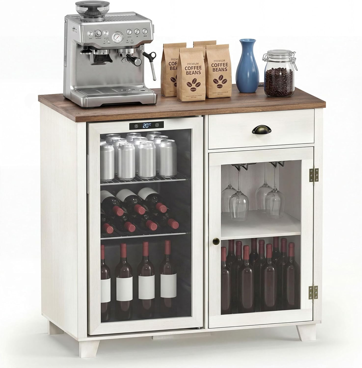 LAZZO Bar Cabinet with Mini Fridge Space, 41.7“ Storage Cabinet with Power Outlet and Goblet Holder for Kitchen, Dining and Living Room