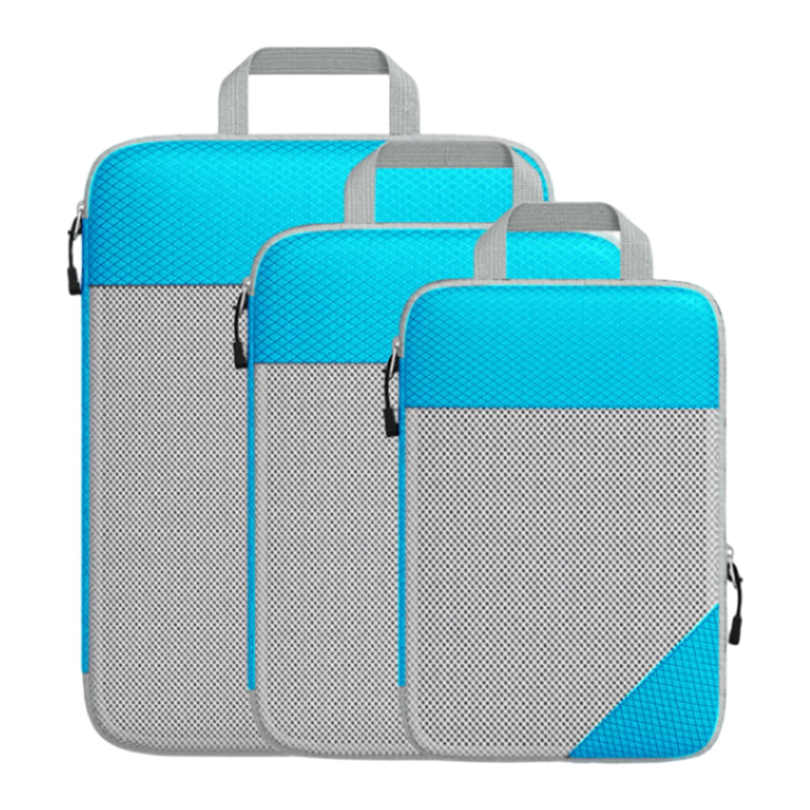 Compression Packing Cubes 3 Pieces Portable Luggage Organizer widening Hand Strap Lightweight and Easily Identifying for Women and Men