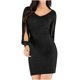 thumbnail image 1 of Sexy mujer cuello en V sólido tres cuartos señoras Delgado Mini ahueca hacia fuera vestido brillante Pompotops  hdfakjf5921, 1 of 7