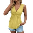 thumbnail image 1 of Chandails à Capuchon Surdimensionnés pour Femmes chandail-Over Femme Solide Été Décontracté devant Plié Rassemblé Col en V Sans Manches Haut Col Rond Chandail en Molleton Grande Taille Hauts Jaune, 1 of 6
