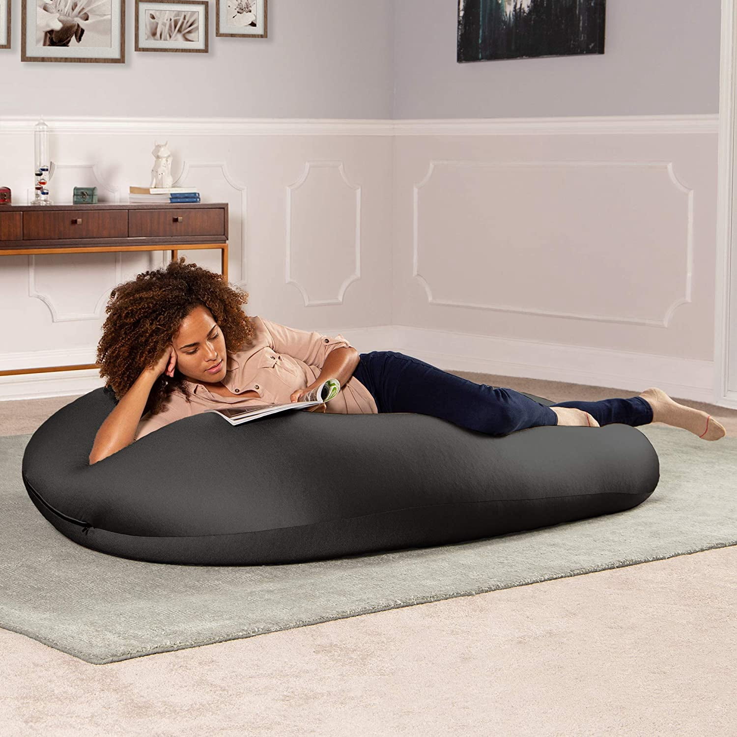 Jaxx Nimbus Spandex Bean Bag Chair for Adults-Furniture for Rec, Family Rooms and More, Large, Black