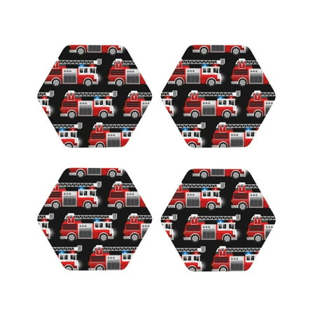 

Junzan Fire and Rescue Truck Print Coasters for Drinks - Leather Coasters Set of 4 for Coffee Table for Housewarming/Kitchen/Bar/Decor-Hexagon