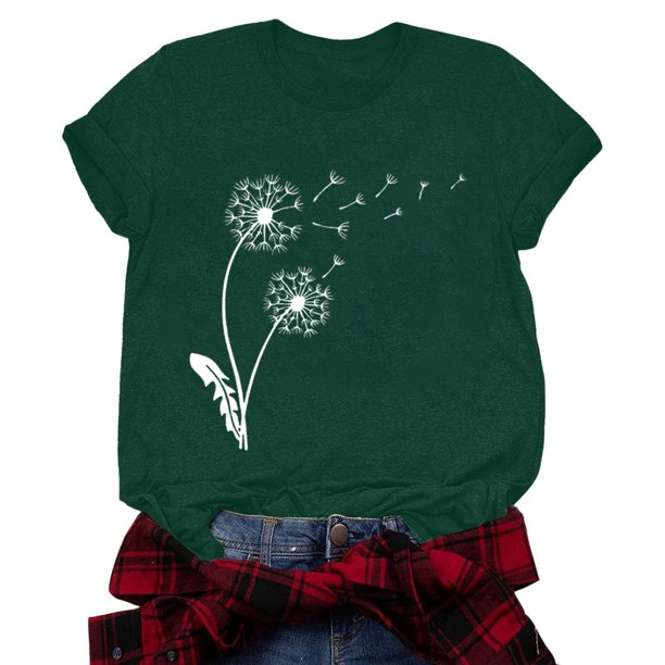 Gibobby Camisetas Mujer Manga Corta Camiseta manga corta con cuello redondo y estampado diente león F para mujer(Morado,G)