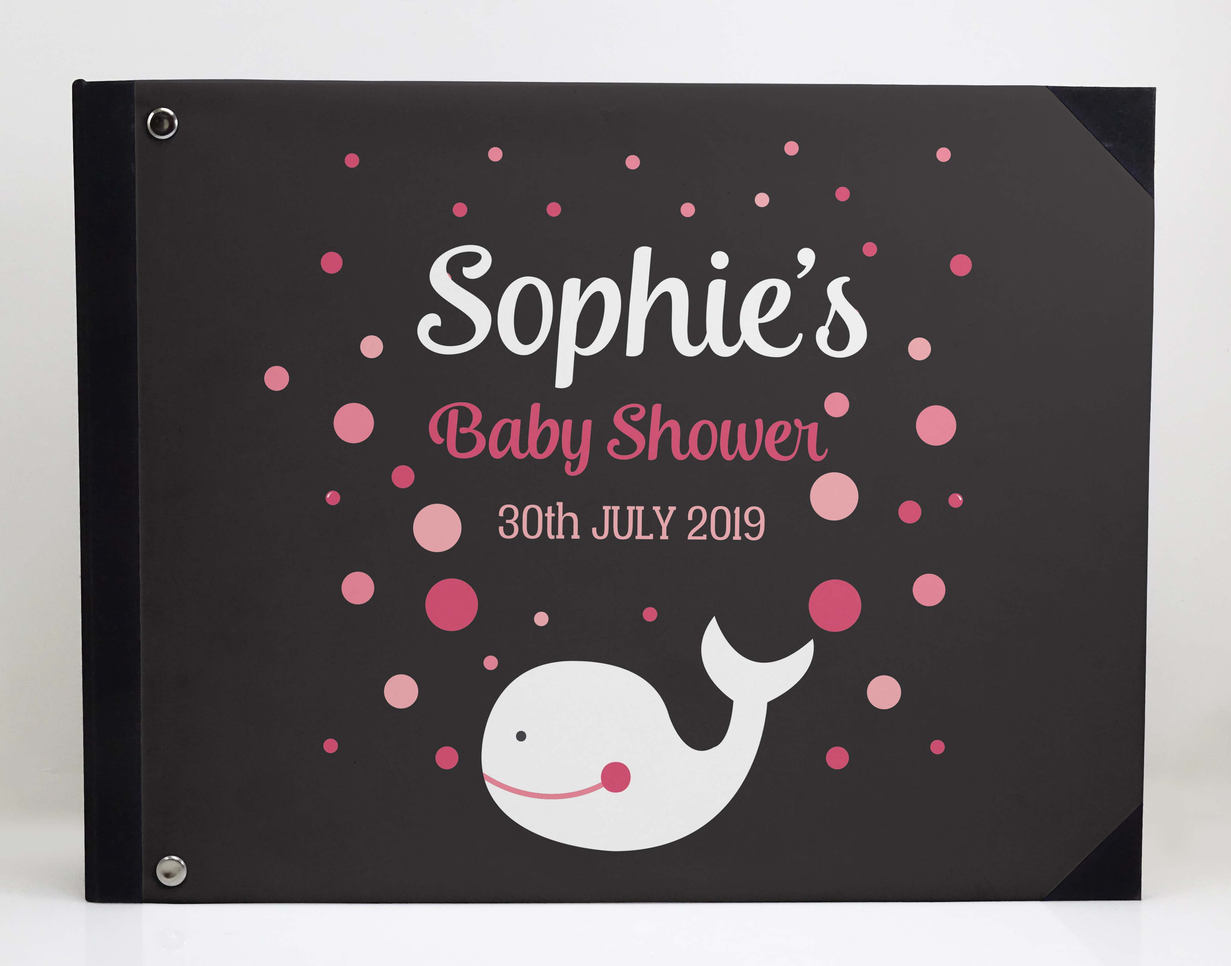 Darling Souvenir Grey Whale Fish & Dot Hardbound Cover Personalized Printed Baby Shower&nbsp;Guestbook&nbsp;Scrap&nbsp;book-7 x 9 Inches