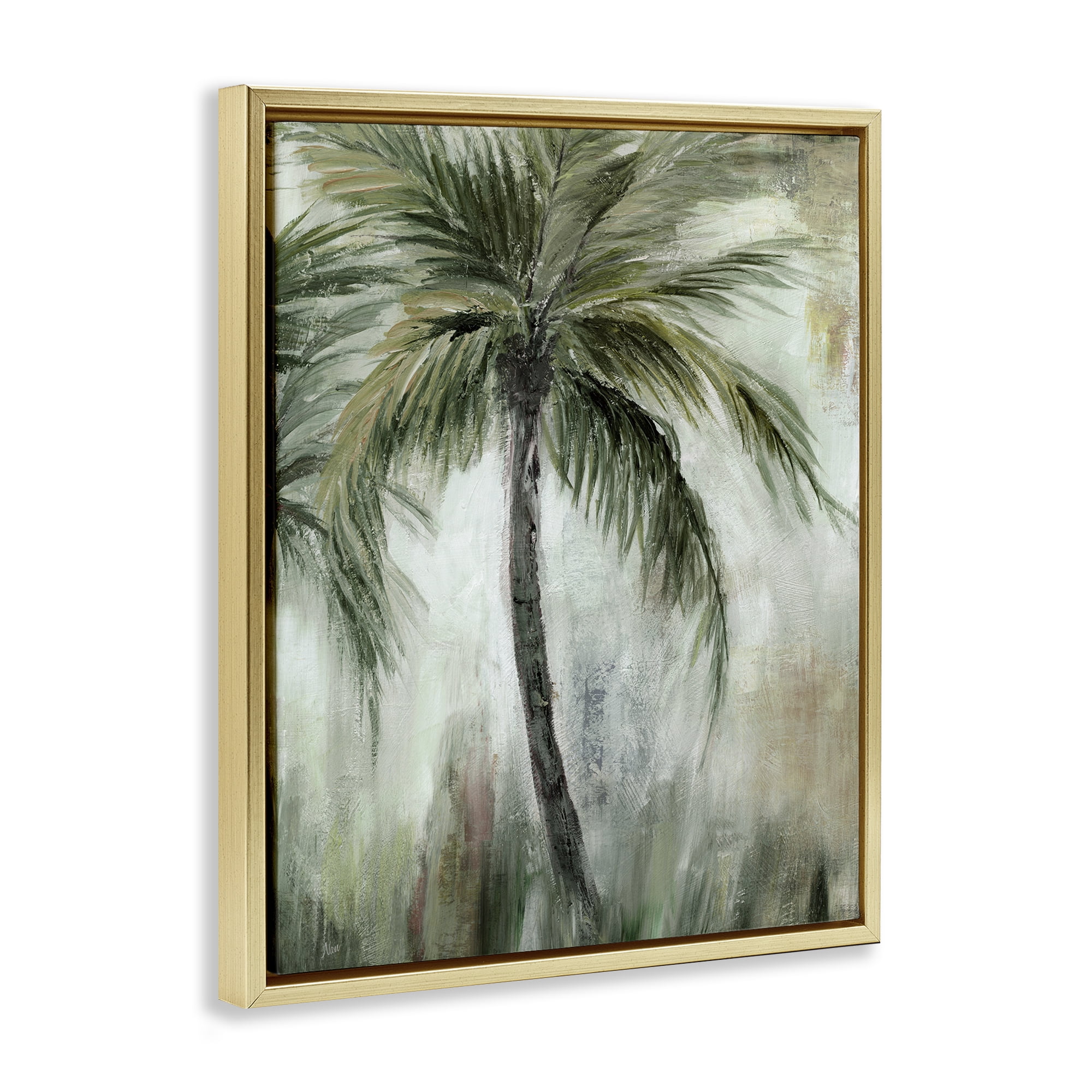 Stupell Industries Fanned Palms Impression Plants & Flowers Painting Gold Floater Framed Canvas Art Print Wall Art, 25 x 31