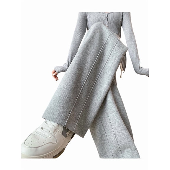 Women Sweatpants Wide Leg Drawstring Workout Casual Baggy Pants High Waist Light Gray S