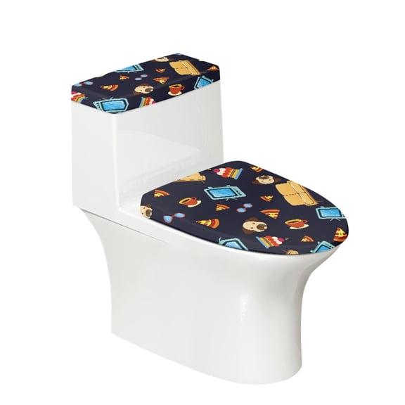 HELLHERO Polyester Toilet Seat Lid Cover Set Toilet Seat Cover Replacement Fits All Toilet Shapes Elastic Edge Soft Washable and Reusable Elastic Bottom for U-Shaped, Fun Icons Print