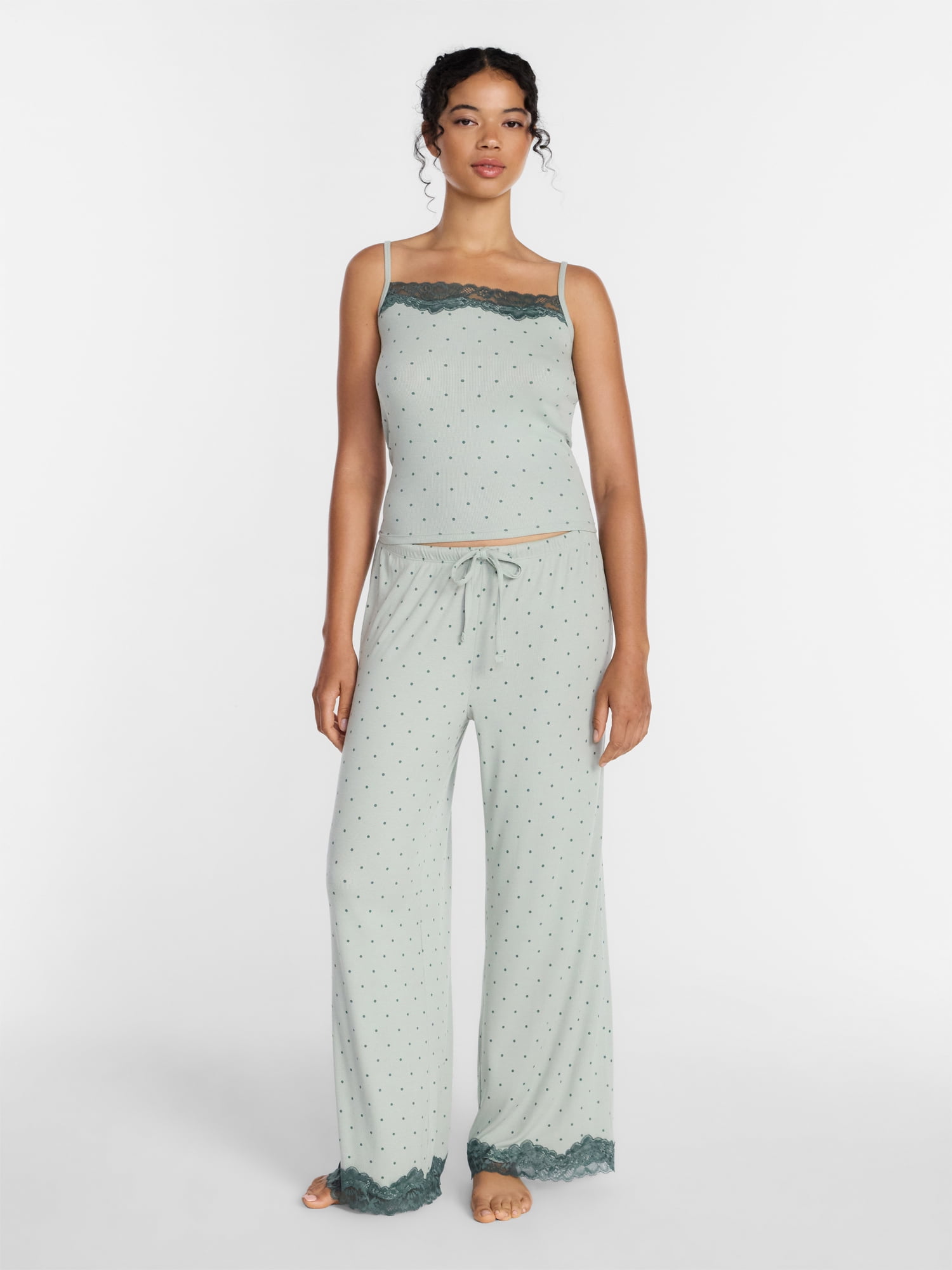 Joyspun Women’s Lace Trim Ribbed Pants, 30'' Inseam, Sizes XS-3X