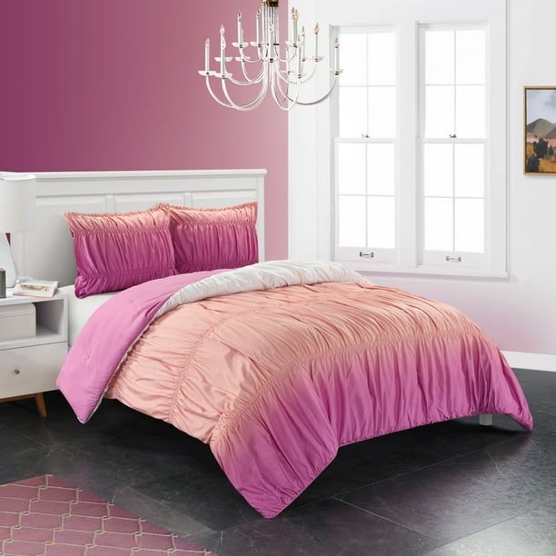 Heritage Club Kids 3 Piece Solid Comforter Sets, Full, Pink, Polyester