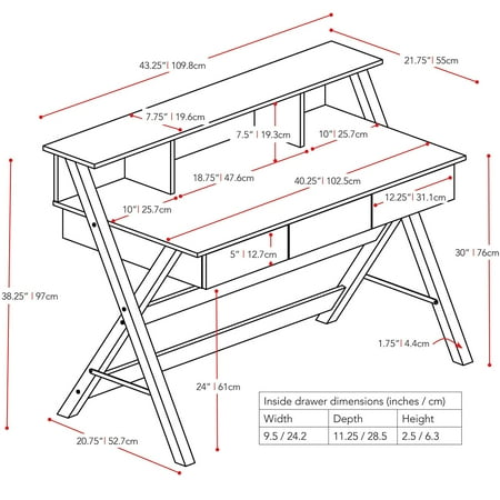 Corliving Wfp 770 D Folio 3 Drawer Desk With Low Profile Hutch