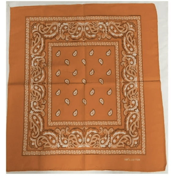 12 Orange Bandana Paisley Head Wrap 100% Cotton 22"X22"