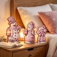 thumbnail image 6 of Lilixerw Christmas Snowman Figurine Set of 3 pink with Hats Scarves Christmas Tree Gingerbread for Shelf Mantel Holiday Seasonal Home Decoration, 6 of 6