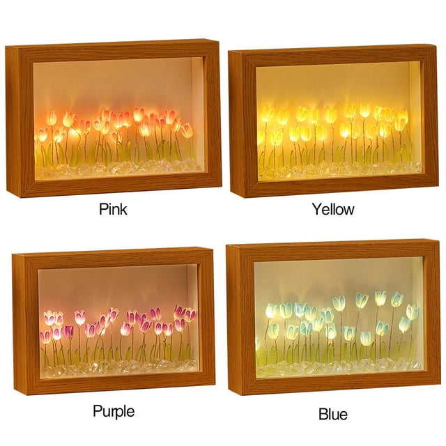 Marco de fotos Tulipán DIY Luz de noche Regalo Luz de noche (10 flores rosa)