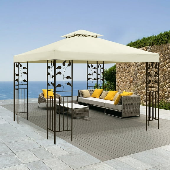 Lelinta 10ft x 10ft Beige Top Cover Double Layer Pop Up Outdoor Canopy, Sunproof and Waterproof