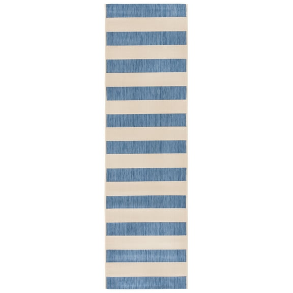 Safavieh Courtyard Ermintrude Striped Indoor/Outdoor Runner Rug, Beige/Blue, 2'3" x 8'
