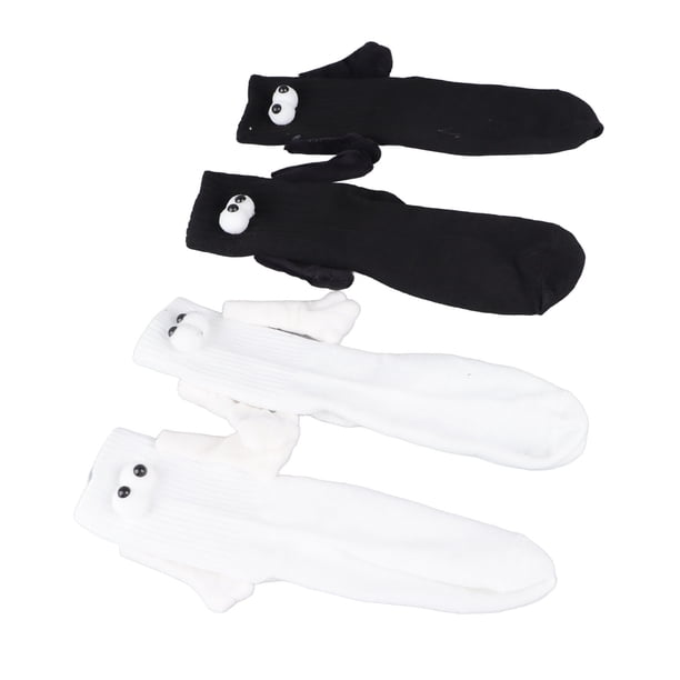 Calcetines De Pareja, Atractivos Calcetines De Pareja De Muñecas 3D En Y Negro Con Succión Magnética, 2 Pares Para Uso Diario